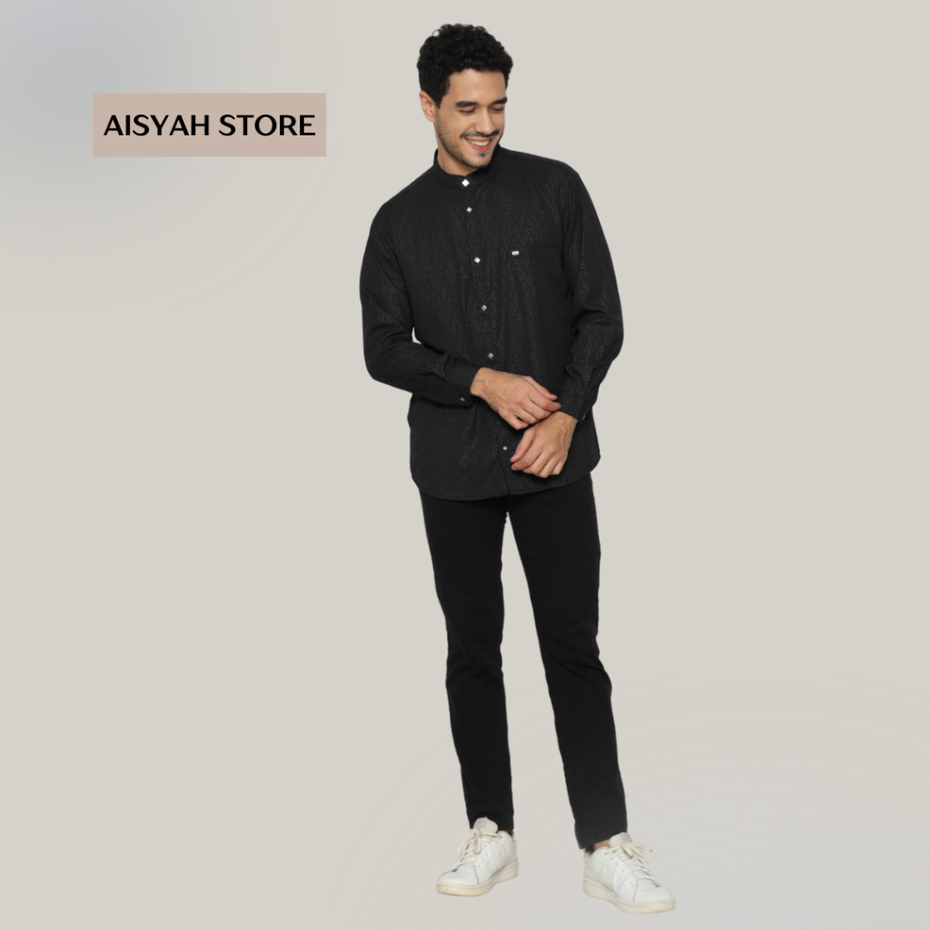 Baju Taqwa Lengan Panjang Bin Yahya Baju Koko Motif Emboss Pakaian Muslim Pria President - Aisyah
