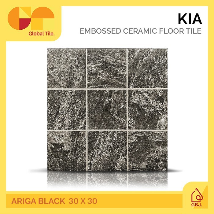 KERAMIK KIA 30 X 30 ARIGA BLACK / KERAMIK LANTAI HIAS KASAR EMBOSSED TIMBUL / KERAMIK TERAS KAMAR MA
