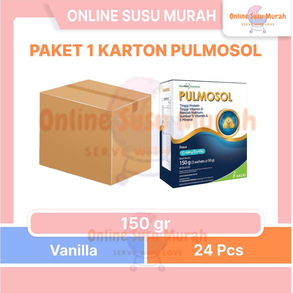 

PULMOSOL PAKET 24 KOTAK VANILA 150 GR EXP DES 2025 SUSU DEWASA 150GR SSKD