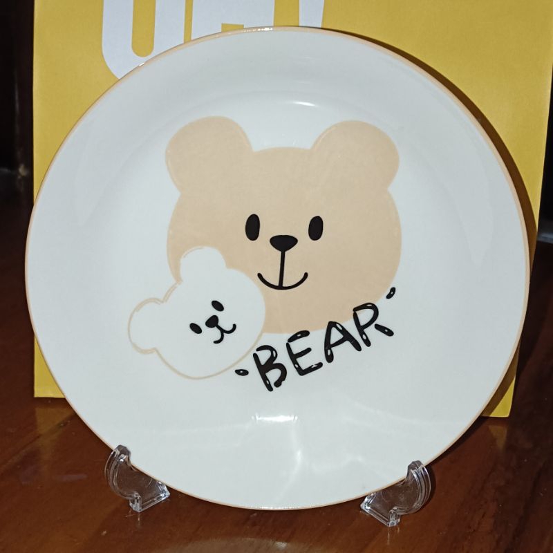 Piring Keramik Porselen Motif Beruang Kembar Warna Putih Kombinasi Cokelat & Hitam