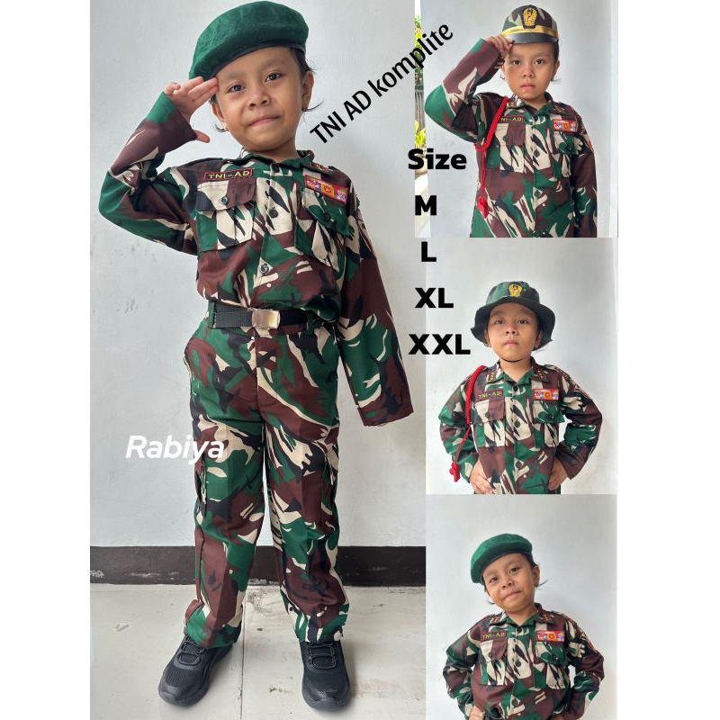 Stelan Baju Propesi Anak  TNI AD Angkatan Darat Full Atribu Laki - Laki Perempuan