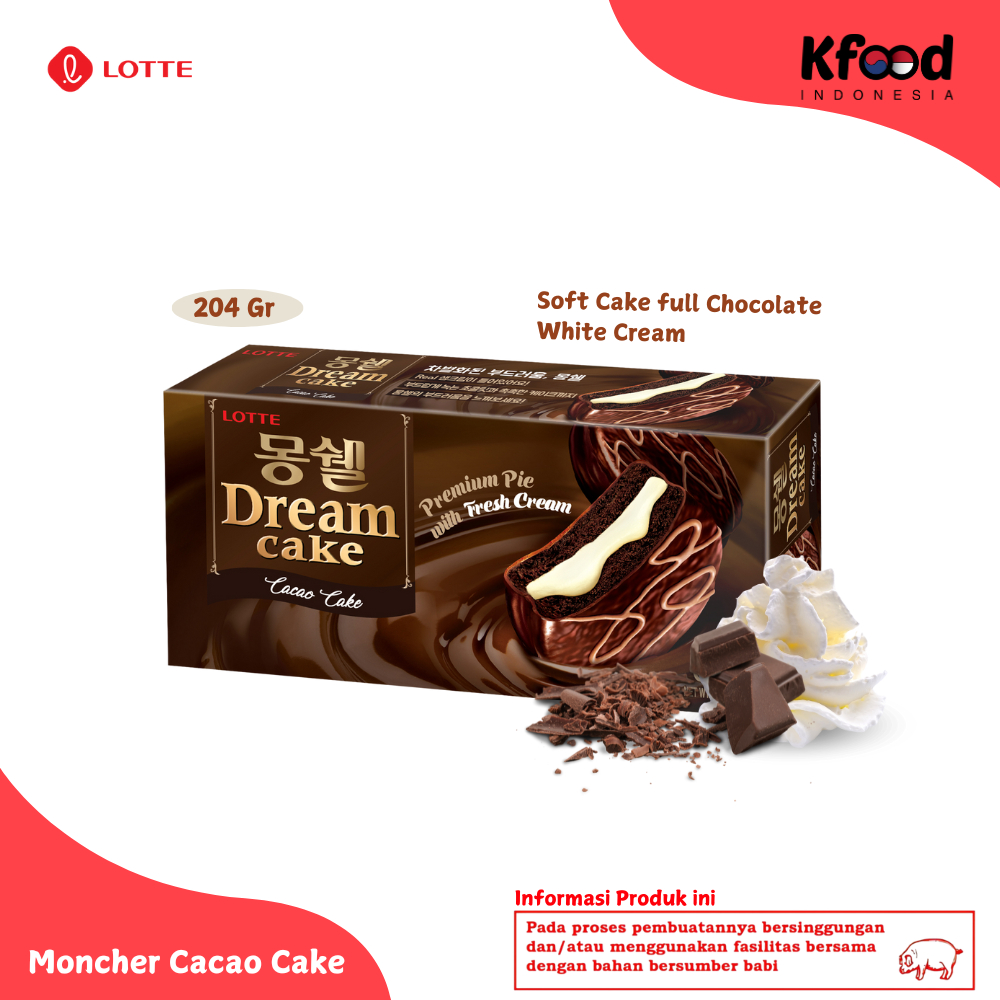 

Lotte Moncher Dream Cake Cacao 204gr - Soft Cake Berbalut Coklat Premium