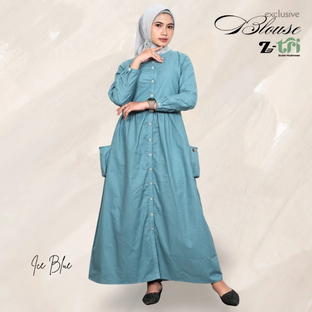 Gamis Muslimah Kekinian Bahan Premium – Model Polos Full Kancing Lengan Panjang Nyaman & Adem