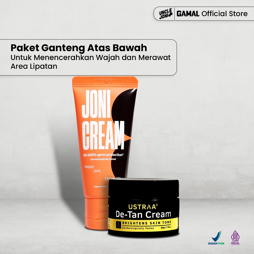 GAMAL | Paket Ganteng Atas Bawah | Ustraa De-Tan Cream 50gr & Joni Cream 30ml | Untuk Menencerahkan 