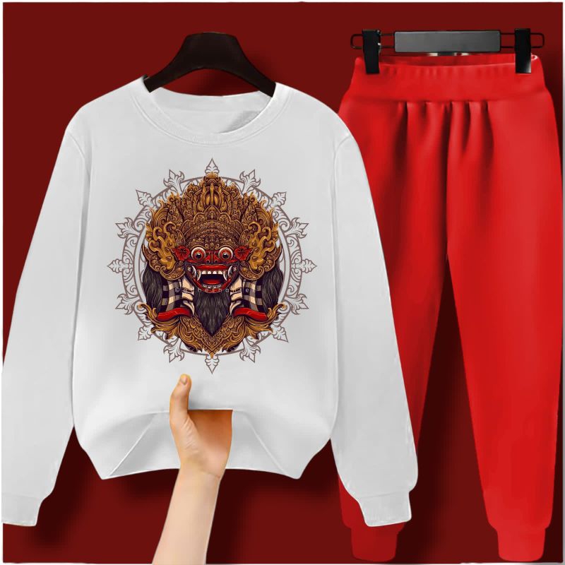 SETELAN PANJANG ANAK JOGER PUTIH MERAH GAMBAR BARONG