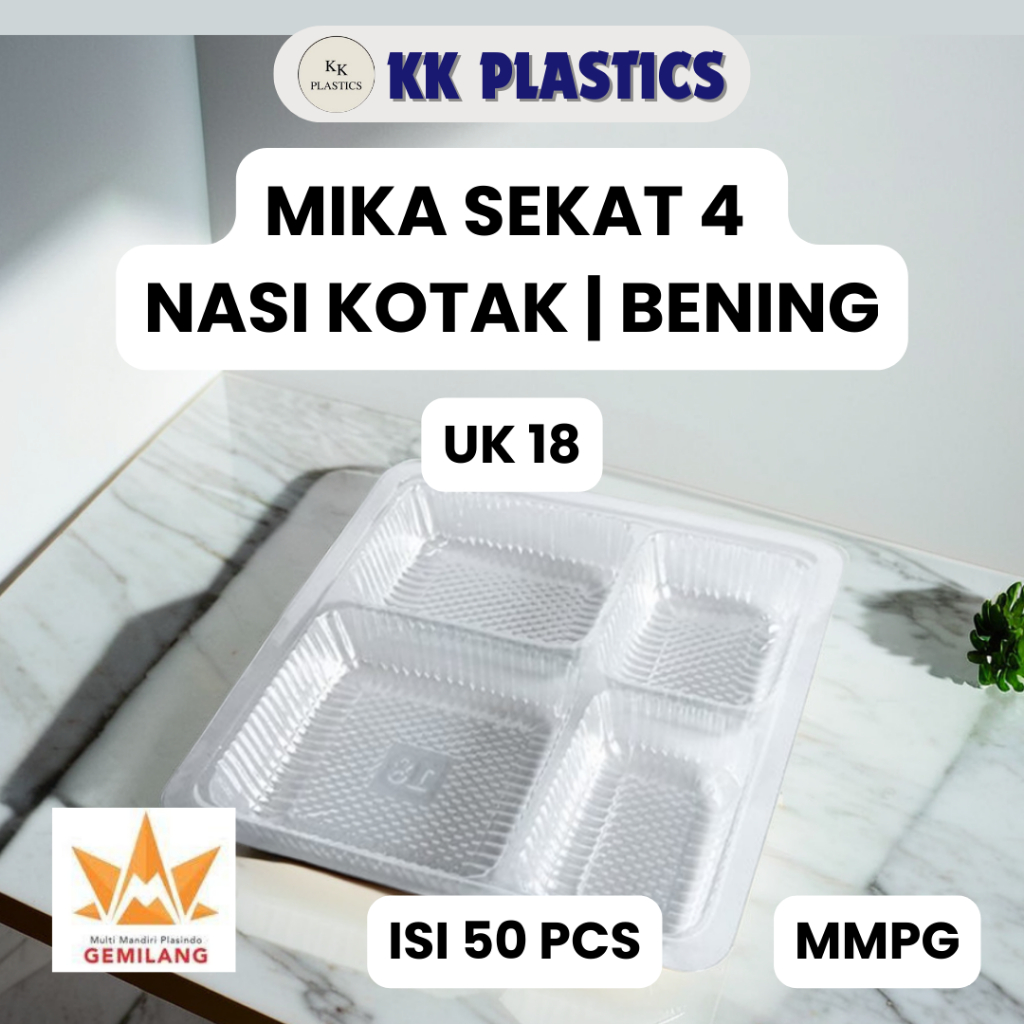 PLASTIK MIKA SEKAT 4 NASI KOTAK BOX BENING BERKUALITAS ISI 50 PCS - MMPG 18