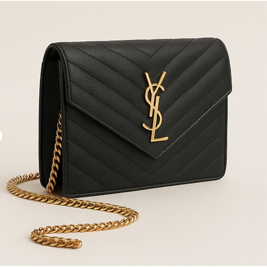YSL Tas Rantai Wanita – Tas Amplop Elegan / Tas Bahu Tunggal Branded / Yves Saint Laurent Original L