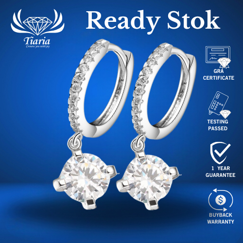 Anting Moissanite Bersertifikat Lapis Emas 18K Silver 925 Anti Karat - Tiaria Anting Wanita Emas Put