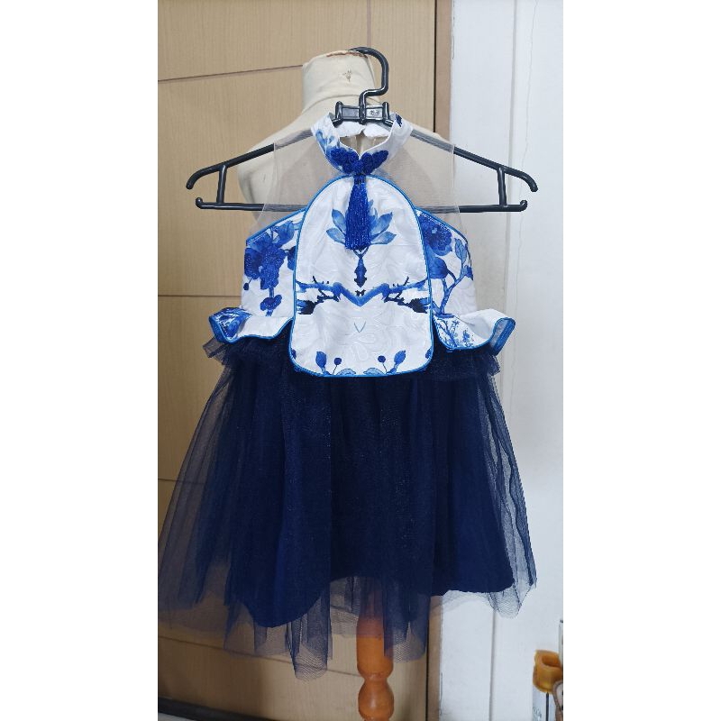 cheongsam kids anak/ dress anak pesta/ dress cheongsam biru putih