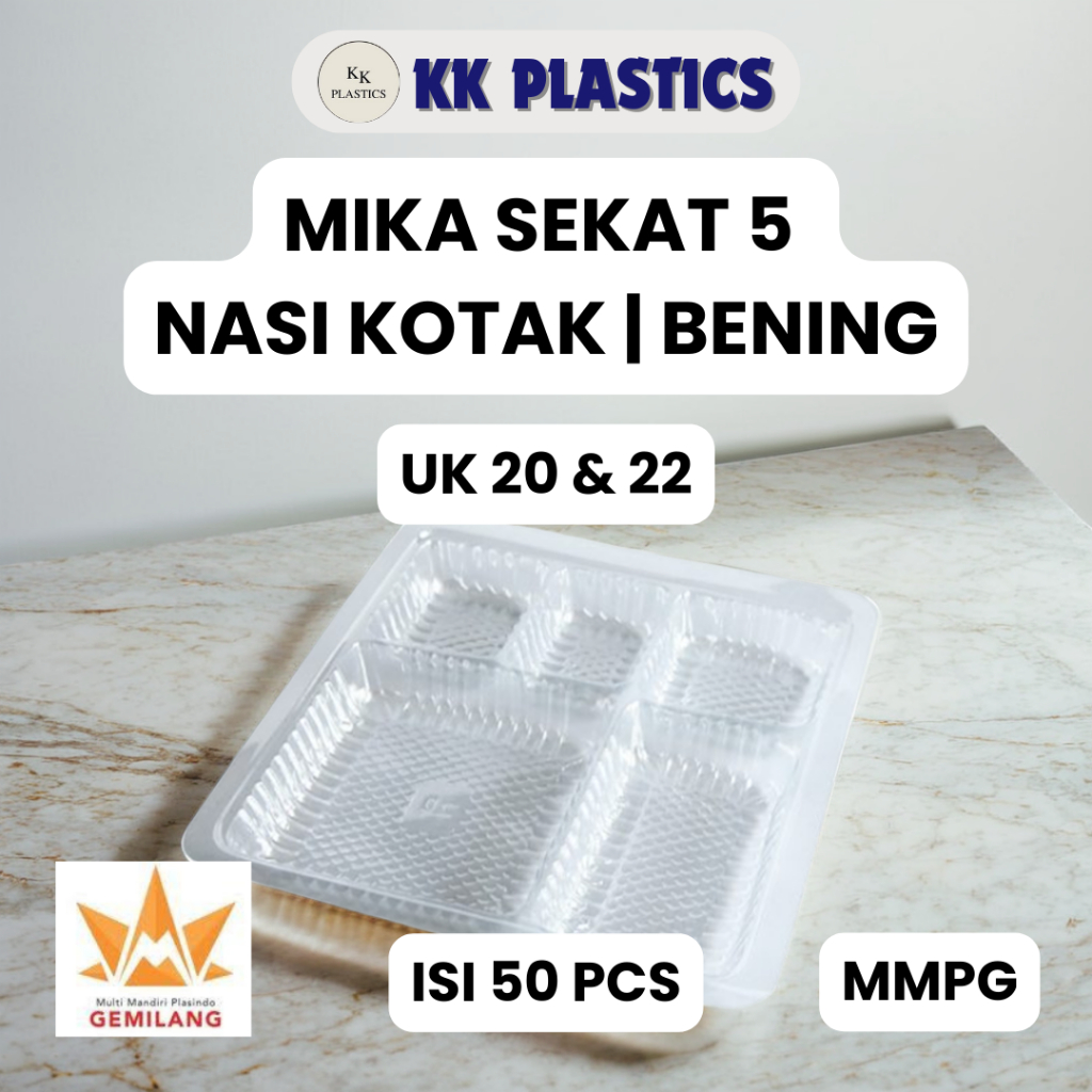 PLASTIK MIKA SEKAT NASI 5 BENING MIKA NASI KOTAK NASI BOX ISI 50 PCS | MMPG 20 22