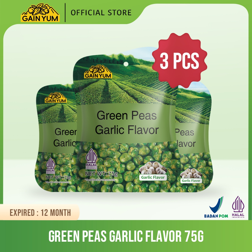 

Gain Yum - 3 pcs Kacang Polong Rasa Bawang Putih Kam Yuens Green Peas Garlic Flavor 75G [Chinese Version]