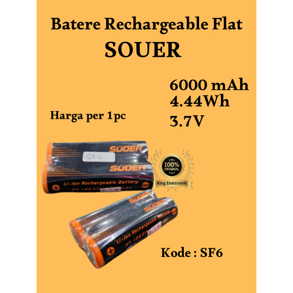 (Harga Satuan) Baterai Cas Batere Recharge 6000mAh 3.7V Souer Flat(SF6)