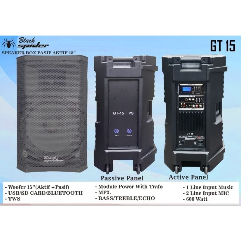 Speaker Aktif Pasif black spider 15 inch GT15 Original