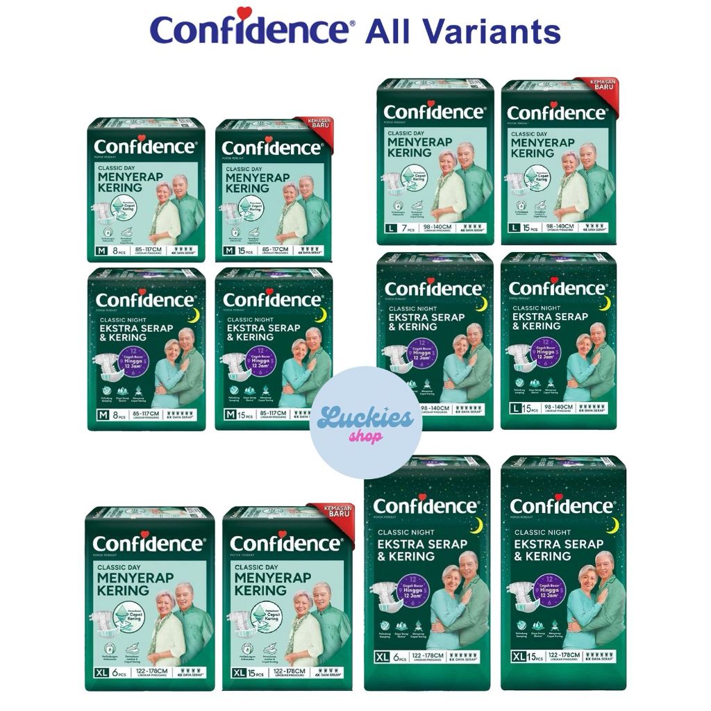 Confidence Popok Dewasa Perekat Classic Day / Night Menyerap Kering M8 L7 XL6 M15 L15 XL15 Pamper Pa