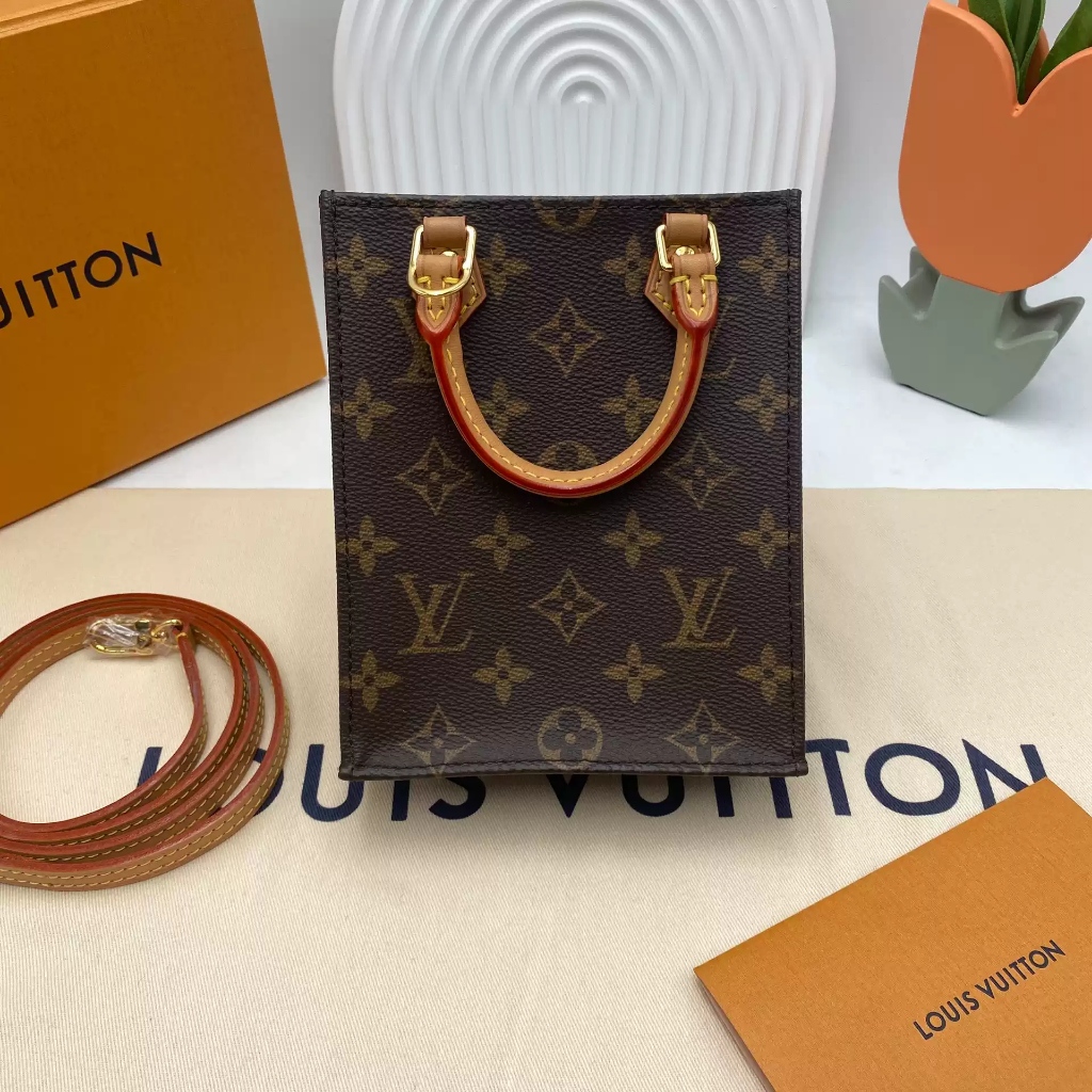 ［ Produk asli Perancis］ M81295 LOUIS VUITTON Petit Sac Plat/Tas persegi kecil wanita/Tas bahu/tas se