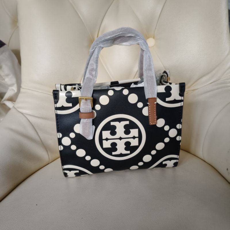 tb monogram contrast mini tote nag tory burch