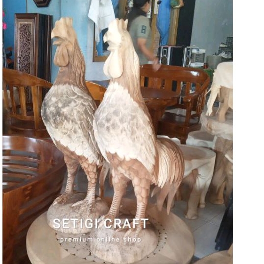 Hiasan Meja Patung Kayu Ayam Jago