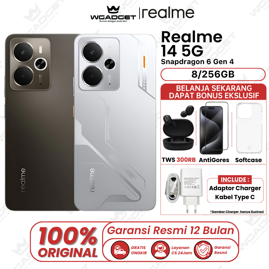 Realme 14 5G 8/256GB – Baterai 6000mAh | HP 5G Gaming Terbaru | AMOLED 120Hz | Garansi Resmi 1 Tahun