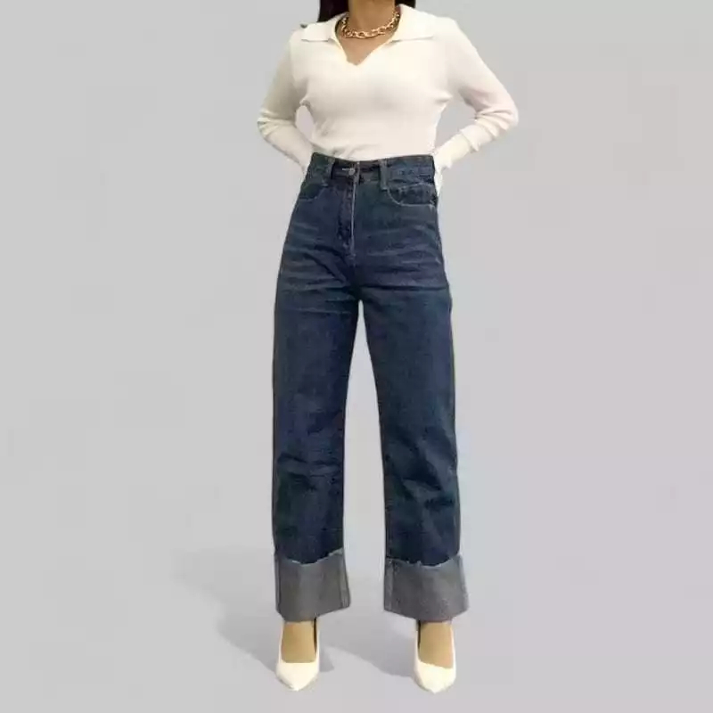 Jeans Highwaist Loose Celana Jeans kulot Lipat Style- Jeans Wanita Lipat Bawah Korean Style