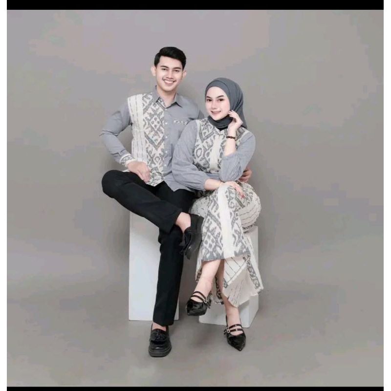 BAJU TENUN COUPLE BELVIA PUTIH - DRESS COUPLE TENUN KONDANGAN PREWEDDING PADANGAN