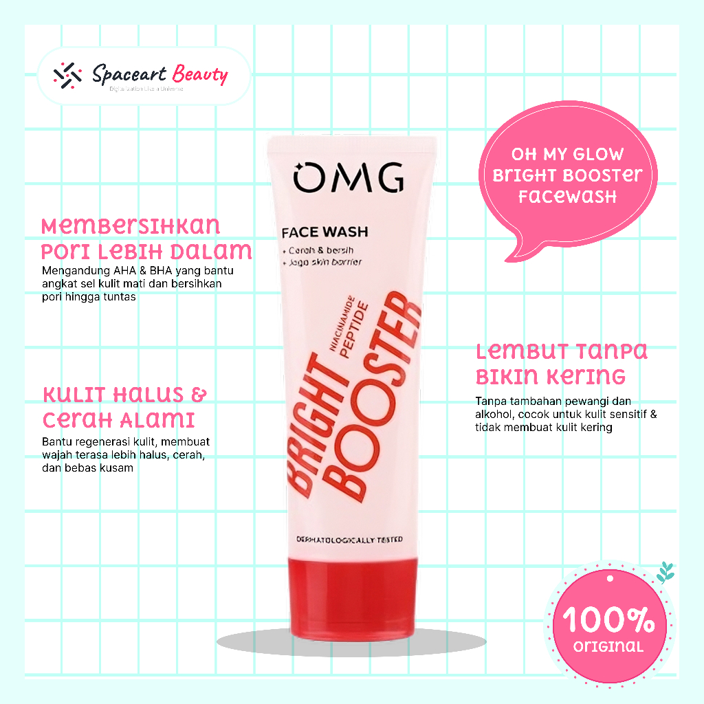 OMG Oh My Glow Bright Booster Face Wash 50ml 100ml Sabun Cuci Muka Pencerah Wajah Bebas Kusam