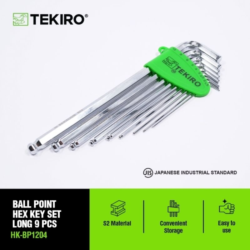 Tekiro Kunci L Set Panjang 9 Pcs Bulat Model Ballpoint Original HK-BP1204 Type Ball Point 1 Set