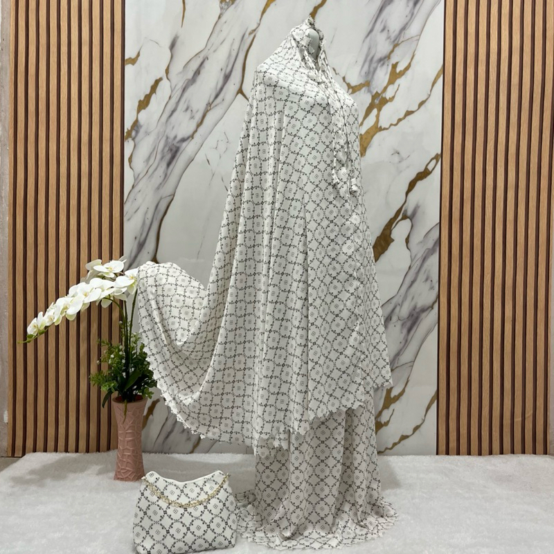 Mukena Santorini Silky Dewasa Jumbo 2in 1 Luser Cut By Riyan Mukena