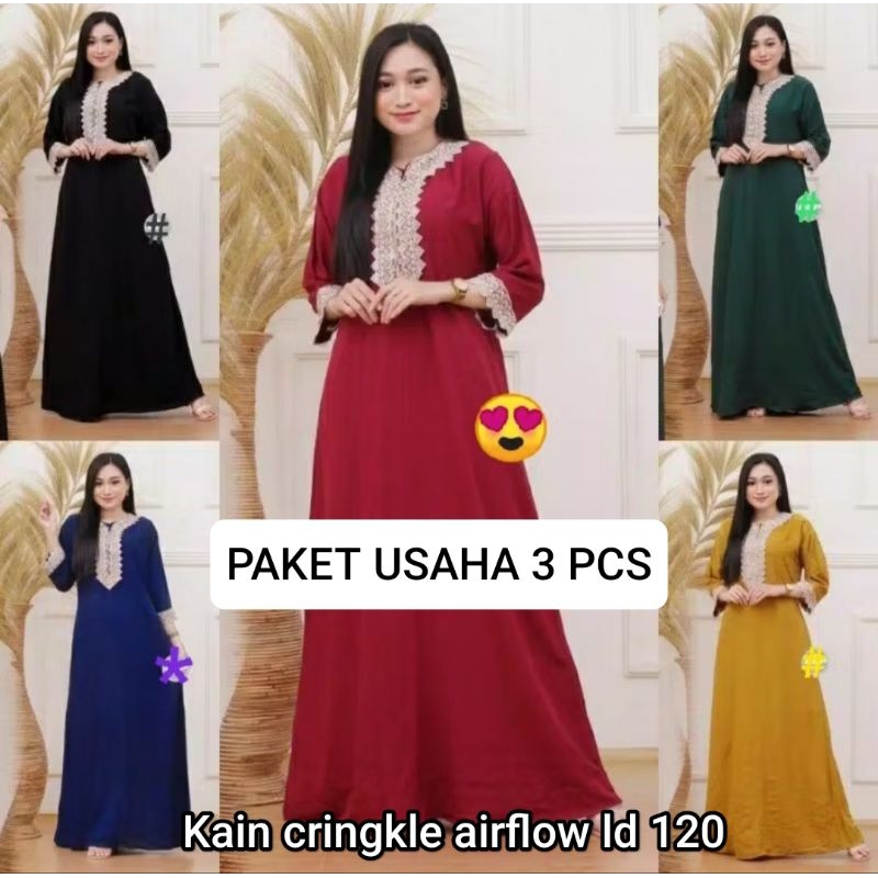 [ FLAS SALE ] PAKET USAHA 3PCS DASTER ARAB ZEEMA ALLSIZE FIT JUMBO LD 120 BUSUI II KAIN CRINGKLE AIR