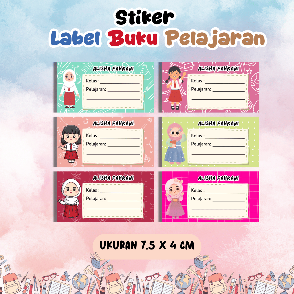 

40 PCS STIKER BUKU MATA PELAJARAN CUSTOM NAMA TEMA ANAK CEWEK/STIKER NAMA BUKU/STIKER MAPEL PAKAI NAMA Part 02