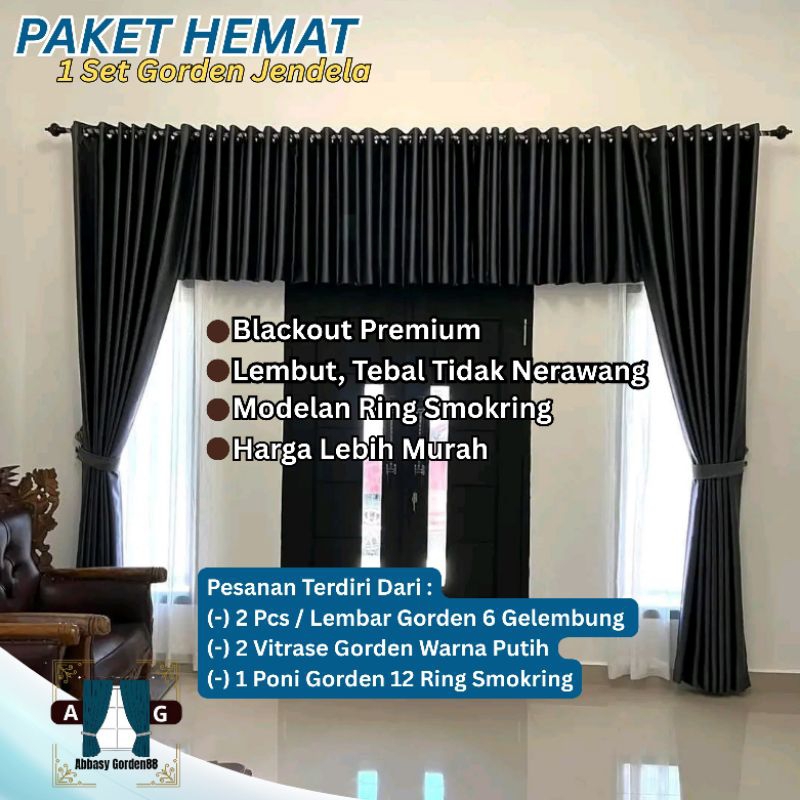 Gorden Jendela Panjang 1 Set Hordeng Paket Hemat Lengkap Vitrase Gordyn Poni