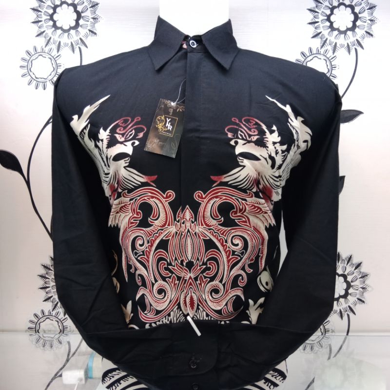 BATIK PRIA LENGAN PANJANG, BATIK PREMIUM BER FURING HERO, BATIK WARNA HITAM