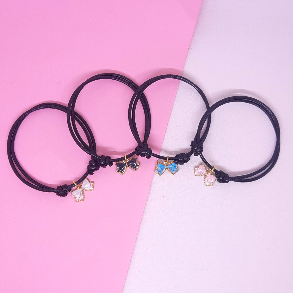Gelang Sahabat liontin Dasi Kupu-Kupu simple Tali Korea Hitam Polos Bisa Couple 4 Orang Murah