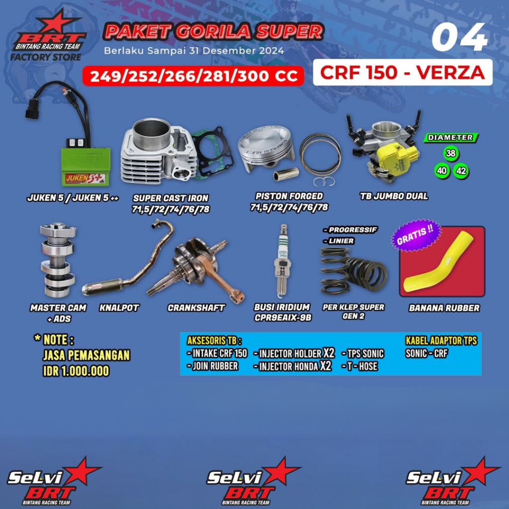 PAKET TRABAS BRT BLOK CAST IRON SET PISTON 71.5 72 74 76 78 ECU JUKEN 5++ THROTTLE BODY TB PER KLEP 