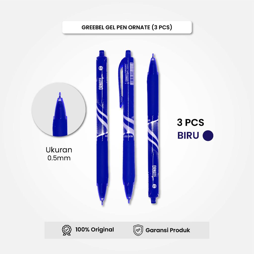 

GREEBEL Gel Pen Pulpen Pena Ornate GP-505 0.5 Biru (3PCS/SET) / Pulpen Gel Murah Grosir