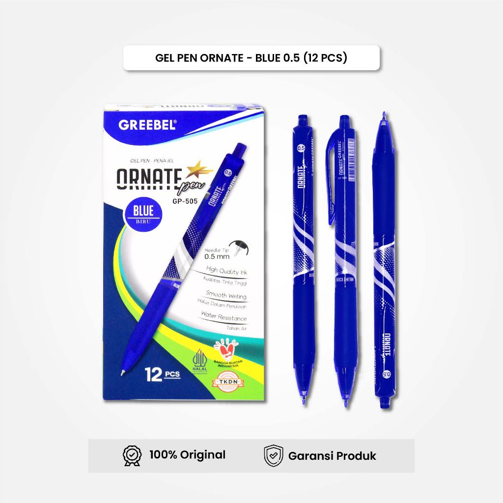 

GREEBEL Gel Pen Pulpen Pena GP-505 (12PCS/SET) Ornate 0.5 Biru / Pulpen Gel Murah Grosir