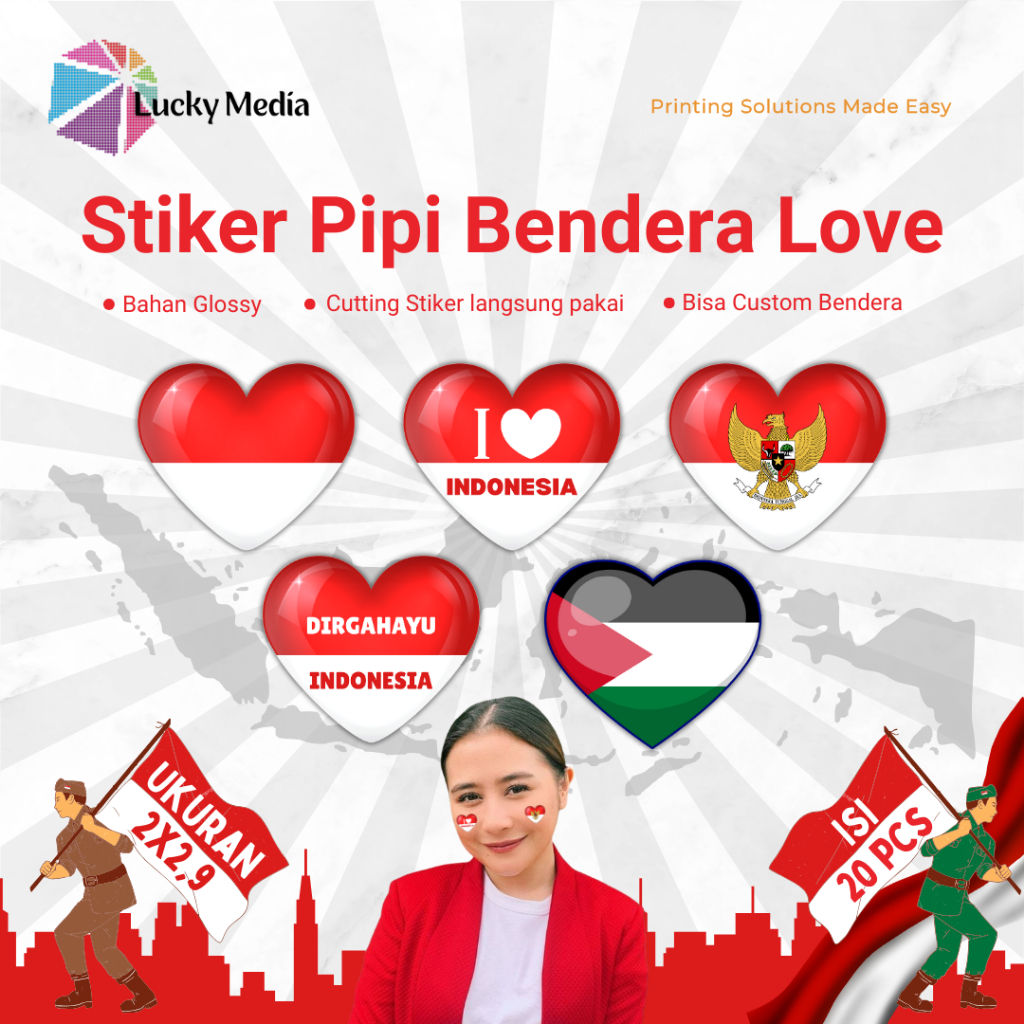 [READY] Stiker Pipi Bendera Love Merah Putih isi 20 Palestina Negara Bola Tempelan Bendera Indonesia