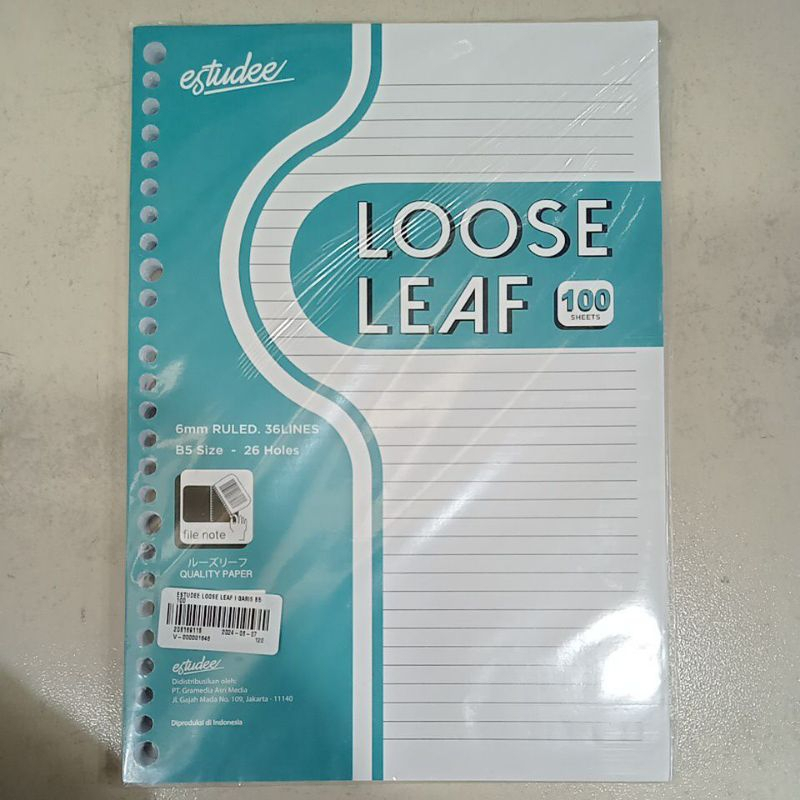 

Estudee Loose leaf I Garis 100 Sheets B5 - 26 Holes