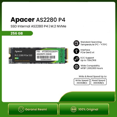 APACER SSD M2 NVME 256GB PCIe Gen3 x4