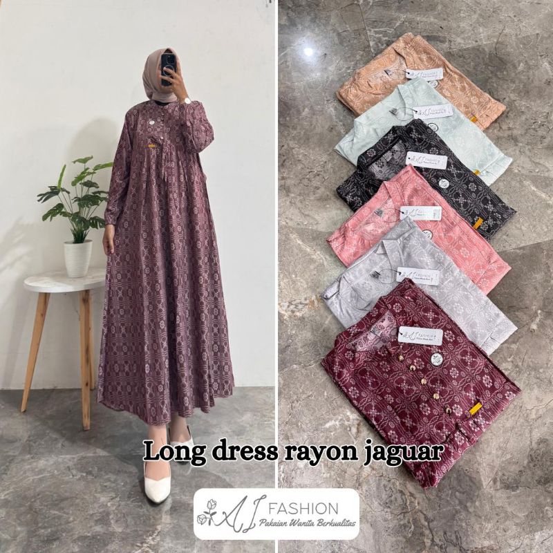 Gamis Rayon Jaguar Premium Import Midi Dress Wanita Terbaru Rayon Jaguar Gamis Cantik Elegan Anggun 