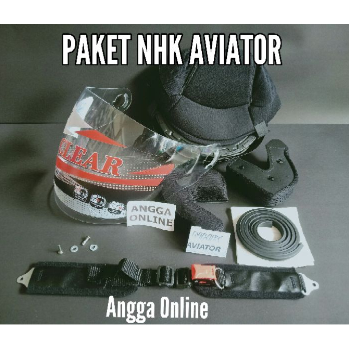 PAKET NHK AVIATOR, Busa Helm NHK Aviator + Kaca Helm NHK Aviator + Lis Karet Elastis + Tali Helm