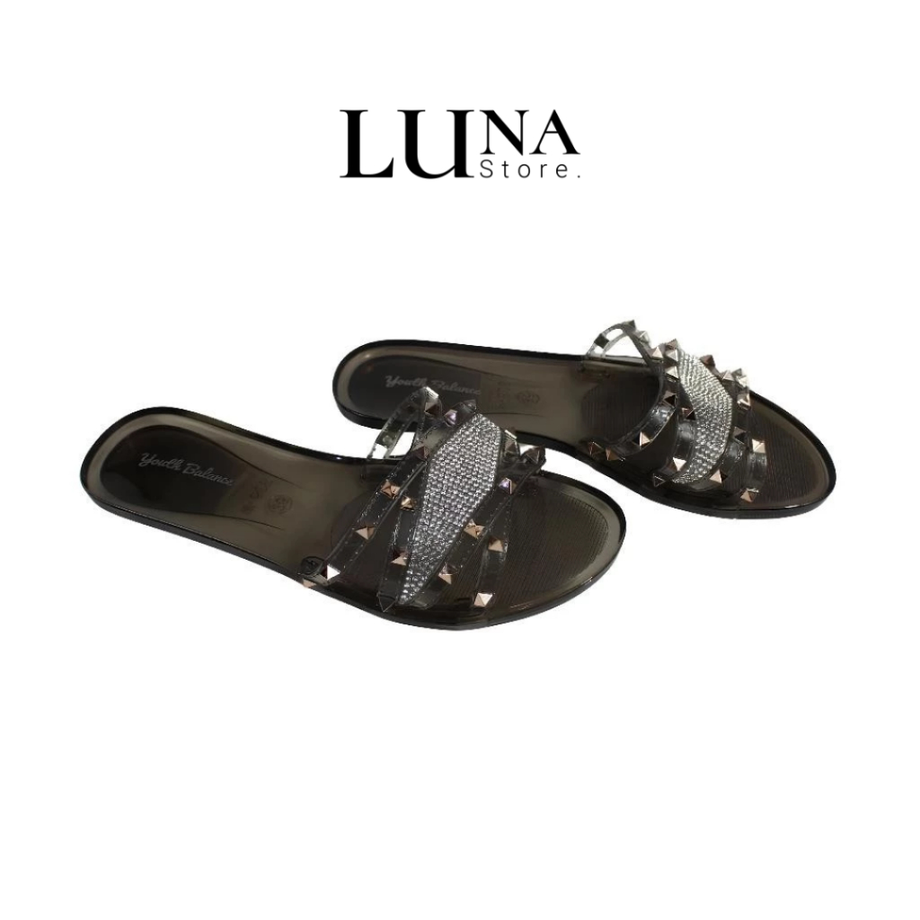 Sandal Selop Wanita Jelly Kaca Teplek Anti Slip Model Piramid Gold Import W-608-3