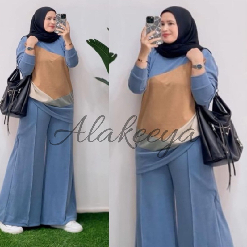 KEYA.ID Setelan Wanita Dewasa Kinara Set Oneset Atasan Blouse Celana Panjang Kulot Nyaman Muslim Kas