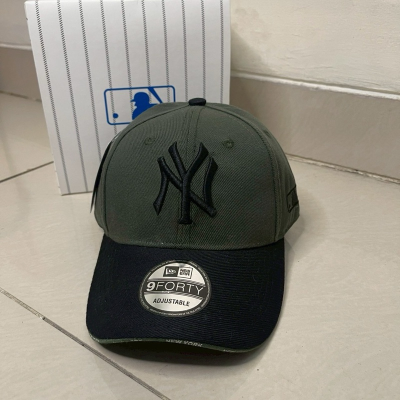 Topi New York NY Baseball Cap korea Army Green Minifont two tone FREE BOX BASEBALL