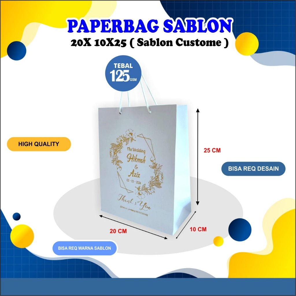 [SABLON NAMA] PAPERBAG PUTIH UKURAN 20x10x25 / TAS KERTAS/ TAS SONGGONG / TAS HAJATAN
