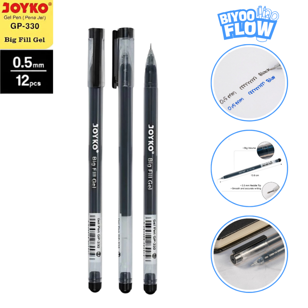 

Joyko 1 Lusin 12pc Pulpen Gel Pen GP-330 0.5mm Bolpoin Pena Gel Hitam