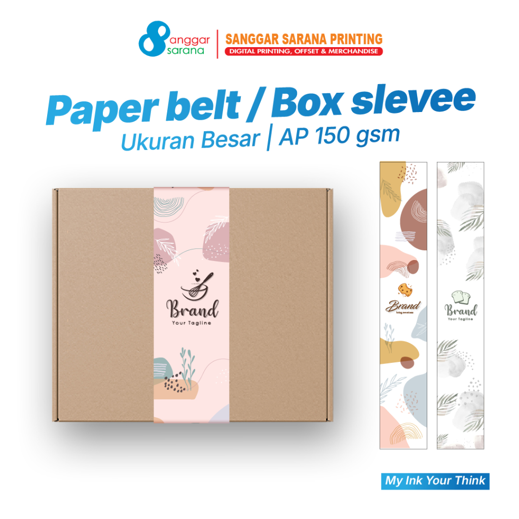 

Paper Belt/ Packaging Sleeve Custom Untuk label kemasan box, kotak makanan UKURAN BESAR