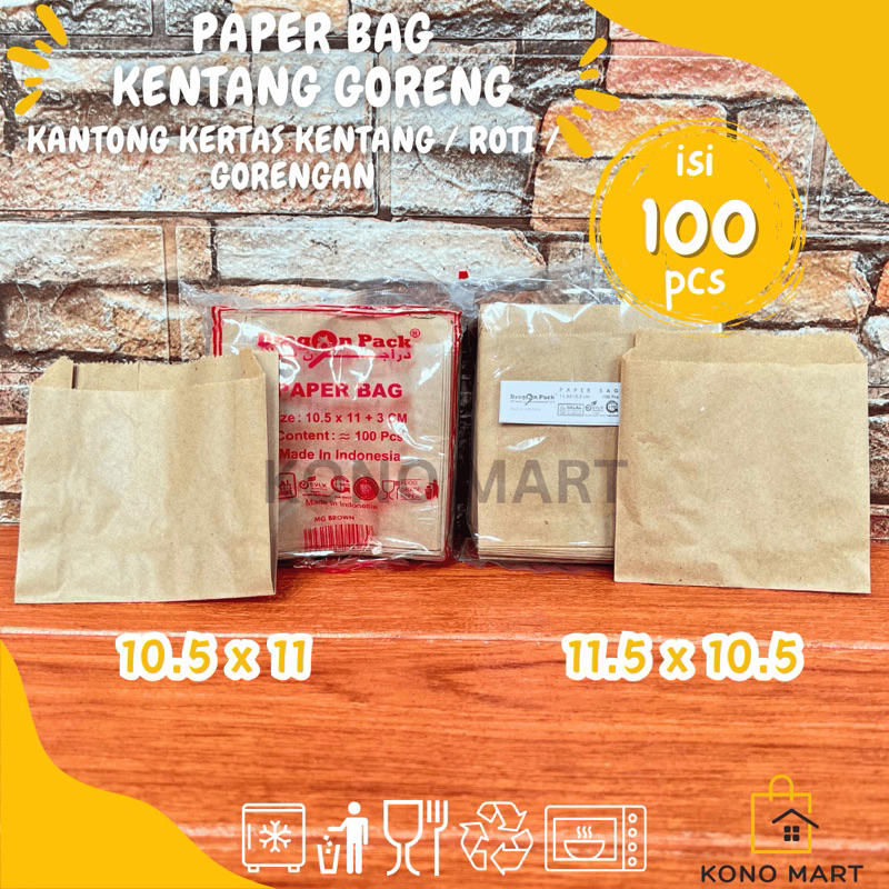 Paper Bag Kentang Goreng Fried Fries / Kertas Brown Kraft Kentang Goreng Cimol Roti Gorengan Tahu / 