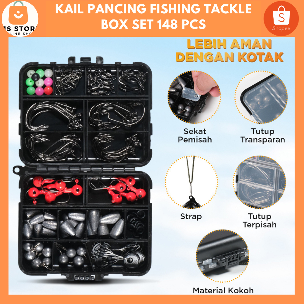 Kail Pancing Set Lengkap Semua Ukuran Fishing Hook Tackle Box Set 148 PCS - JY07 / Perlengkapan Manc