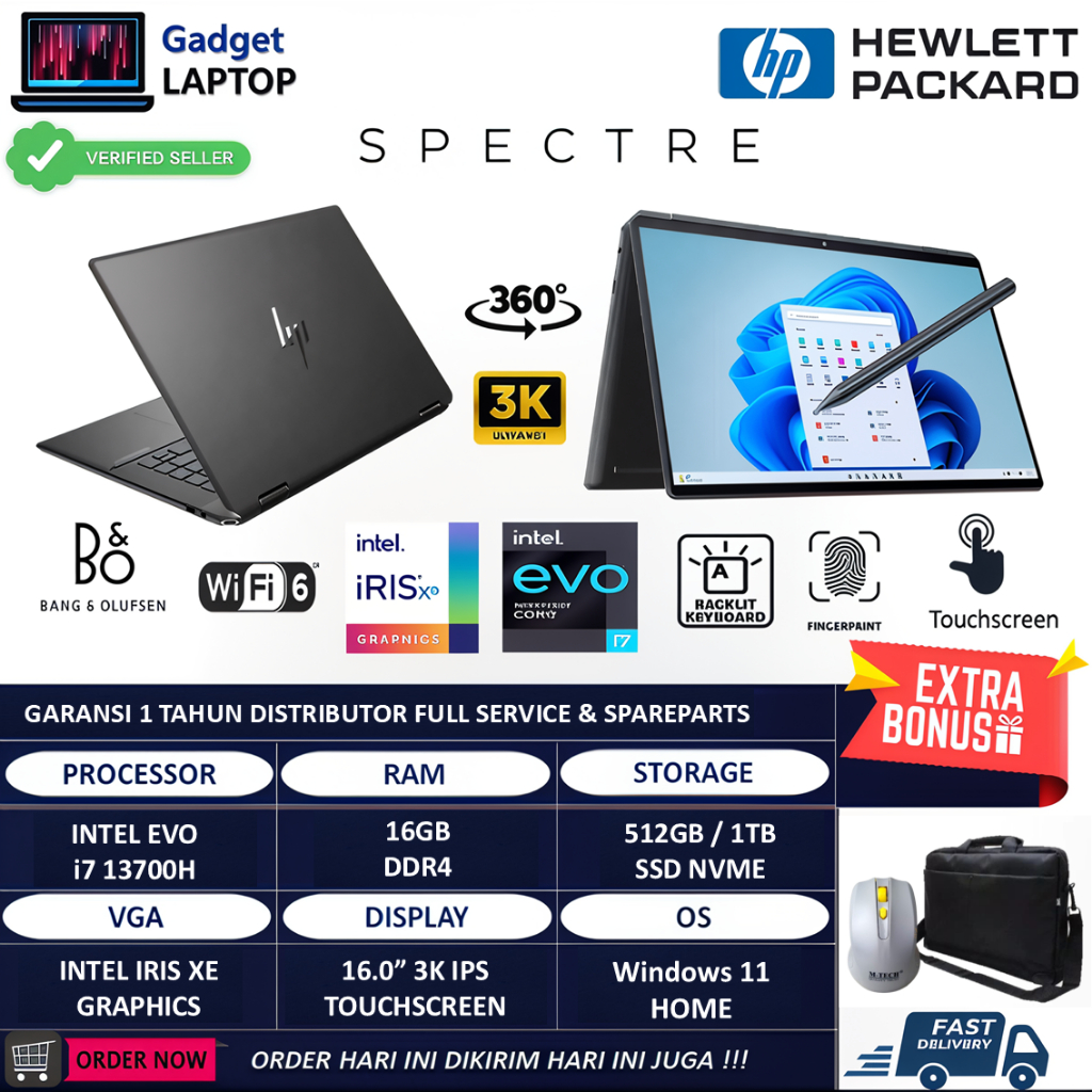 Laptop 2in1 Hp Spectre x360 16 Intel Evo i7 13700H 16GB 1TB 3K IPS Touchscreen Windows 11 Home