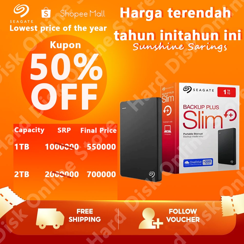 Seagate Eksternal Hard Drive One Touch 1TB/2TB USB 3.0 Slim Portable Eksternal HDD Hard Drive